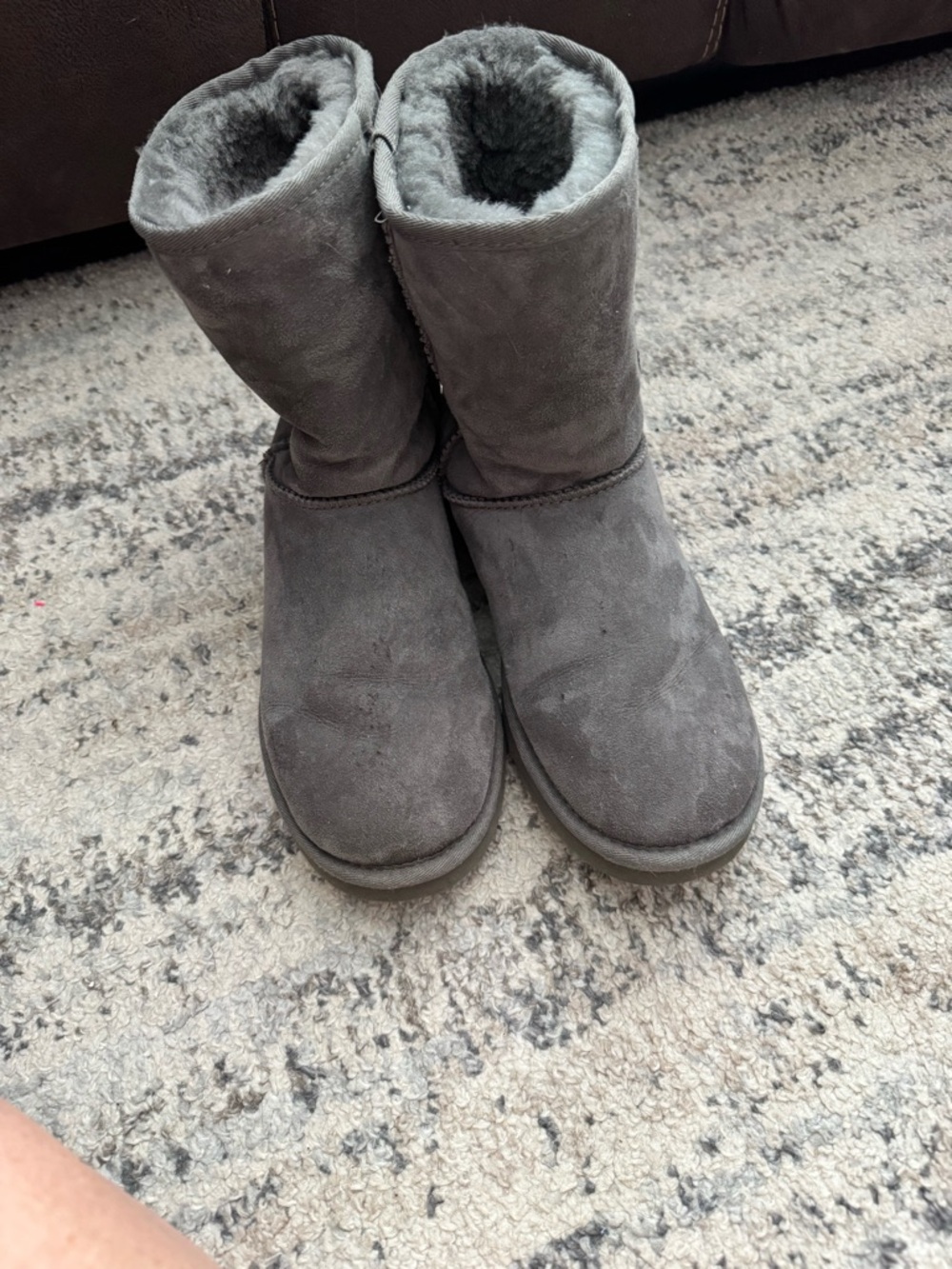 UGG Gray Suede Plush-Lined Short Boots